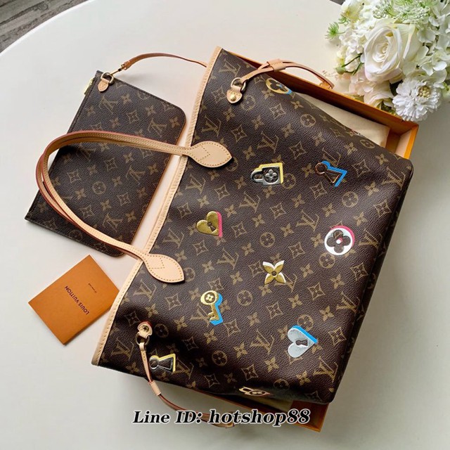 路易威登LV女包 LV老花肩背購物袋 M44364 Neverfull Love Lock中號手袋 xxlv1110